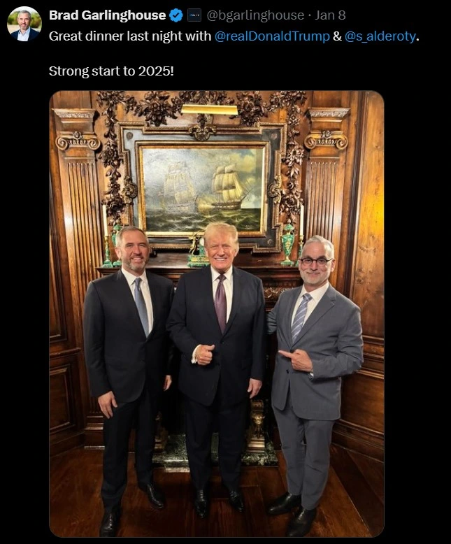 Ripple CEO Brad Garlinghouse posted a picture with Donald Trump and Ripple CLO Stuart Alderoty