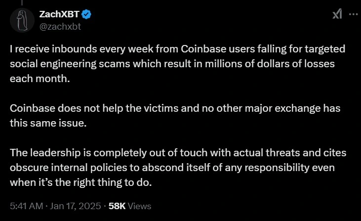 ZachXBT weighs in his observation and thoughts about Coinbase's action