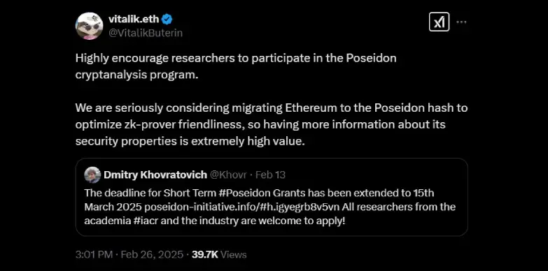 Co-founder of Ethereum Vitalik Buterin urges researchers to come forward and participate in the Poseidon cryptographic analysis program