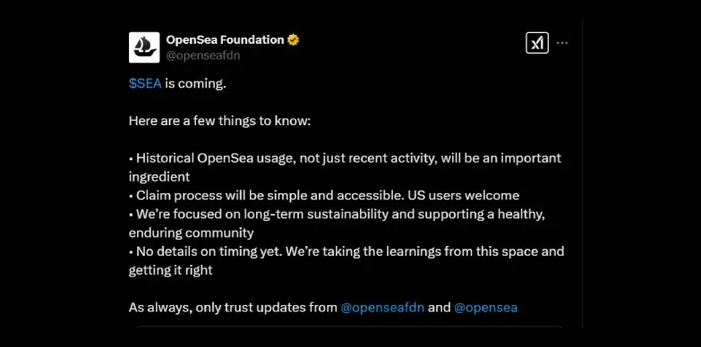 OpenSea announces launch of $SEA token