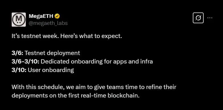 MegaETH announces testnet launch on March 6