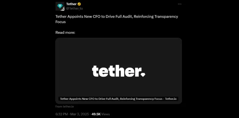 Tether announces appointment of Simon McWilliams as its CFO